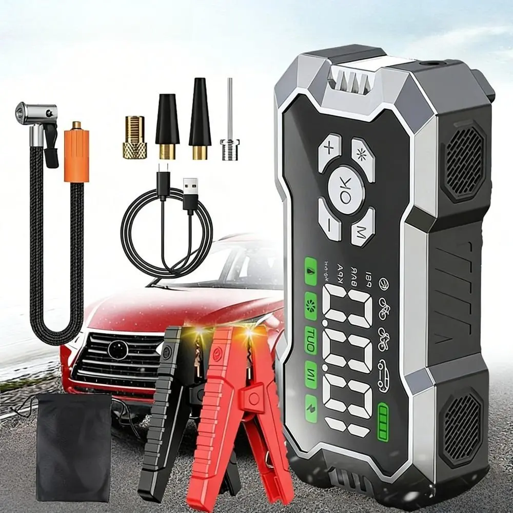 【BackToSchool】 2-in-1 Emergency Kit 3000A Peak Jump Starter with 150PSI Air Compressor, 6400mAh Portable Car Battery Booster 12V, Type-C Fast Charging Power Bank, LED Light for Gas & Diesel Vehicles
