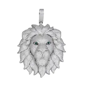 Moissanite Custom XL 5 inch Lion Pendant Charm Designer 925 Sterling Silver