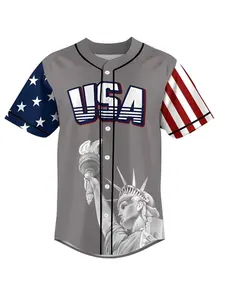 American baseball sweatshirt, Statue of Liberty print T-shirt, American flag sleeve design, Qixi Festival men's patriotic sweatshirt, Jersey Tee