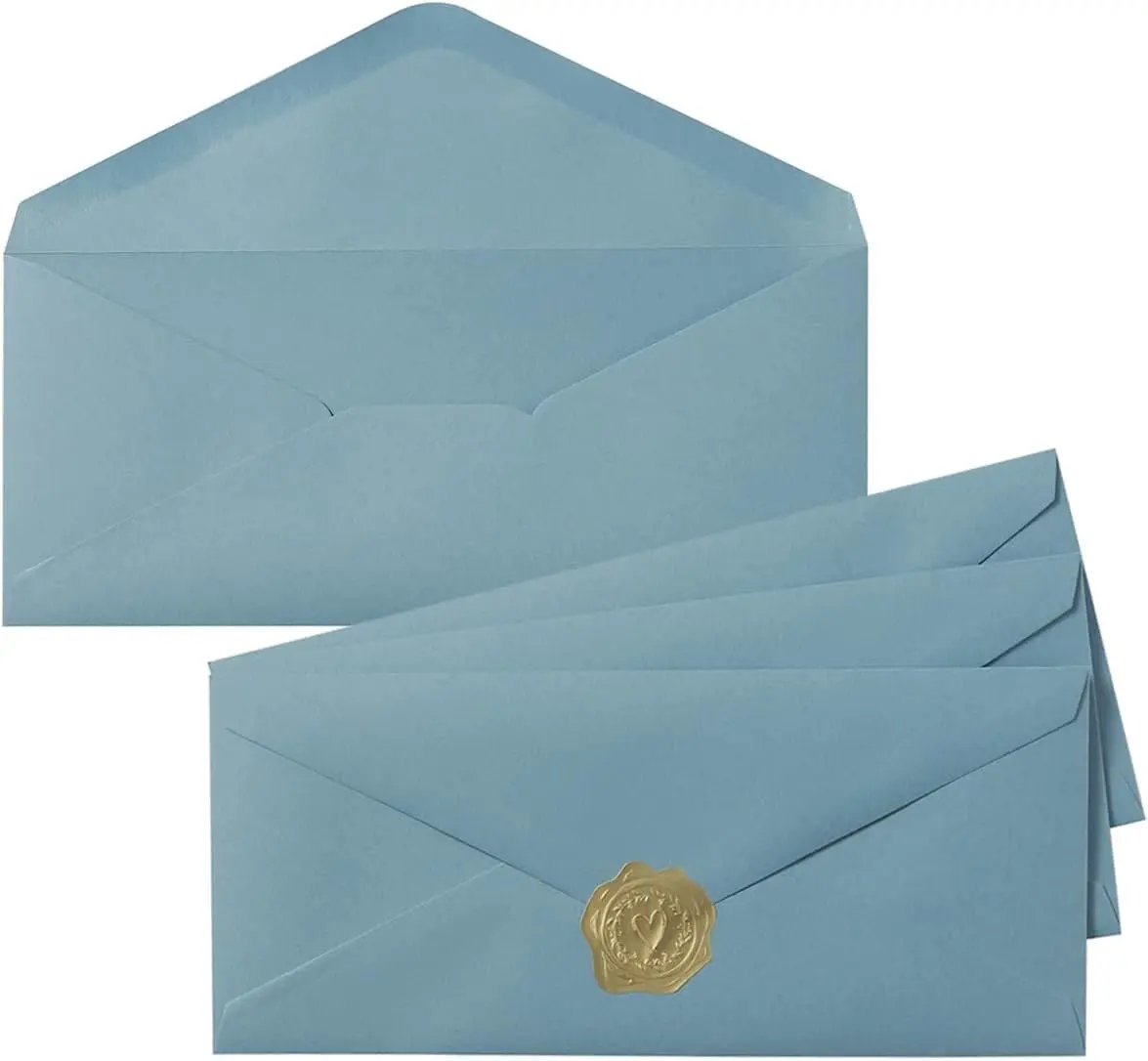 50 Count Dusty Blue #10 Business Envelope with Stickers, 4.13x9.49 Inches For Office Business Letter Mailing