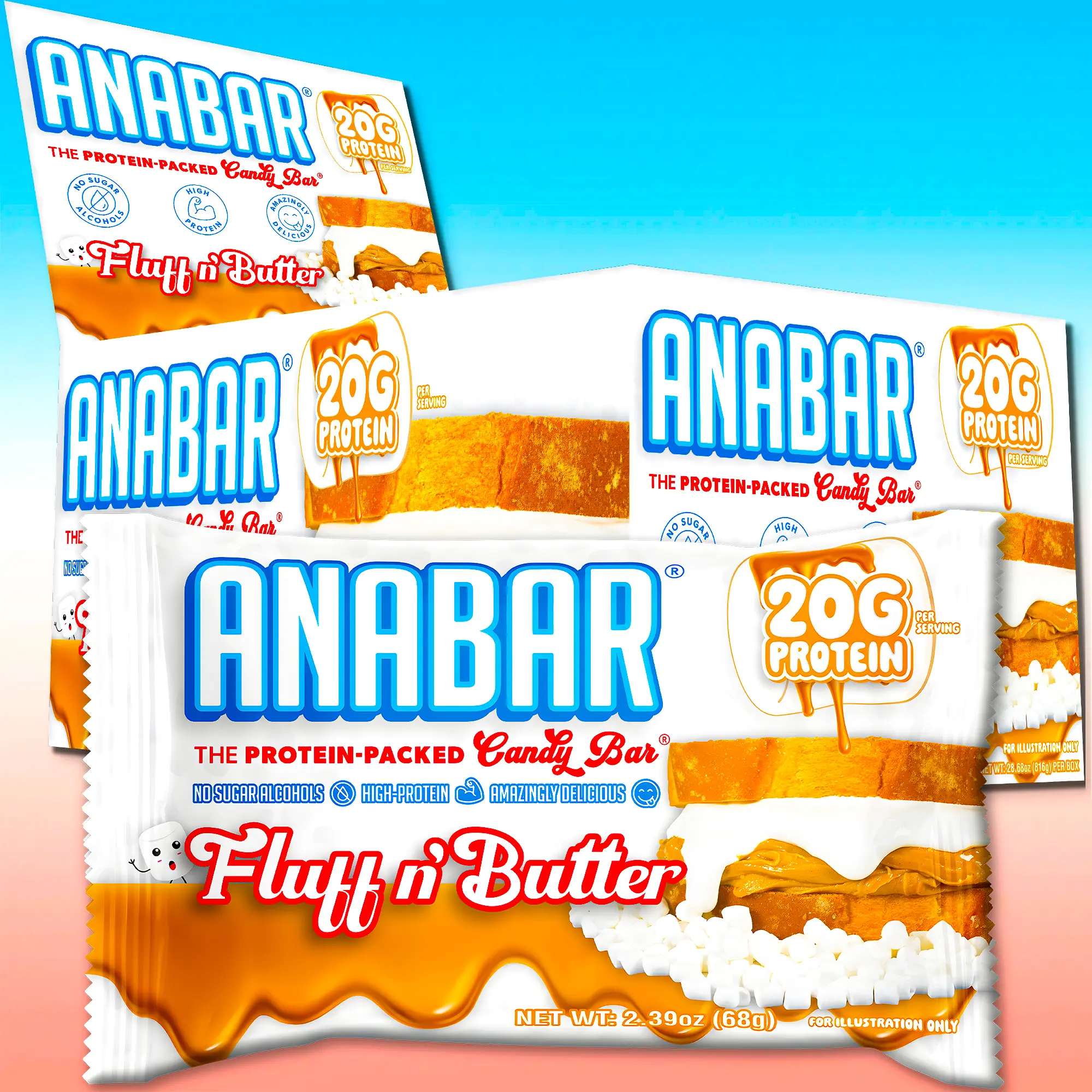 Anabar Marshmallow Fluff N'Butter  - 12 Pack - Best Tasting Protein Bar With 20g Protein & No Sugar Alcohols. Candy Bar Flavor With Protein Bar Nutrition Snack Sweet