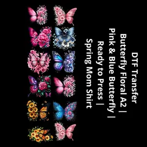 DTF Transfer Butterfly Floral A2 | Pink & Blue Butterfly | Ready to Press | Spring Mom Shirt