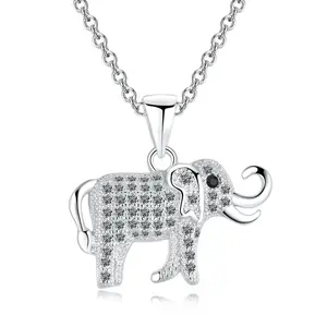 14k White Gold Plated Cubic Zirconia Elephant Pendant Necklace