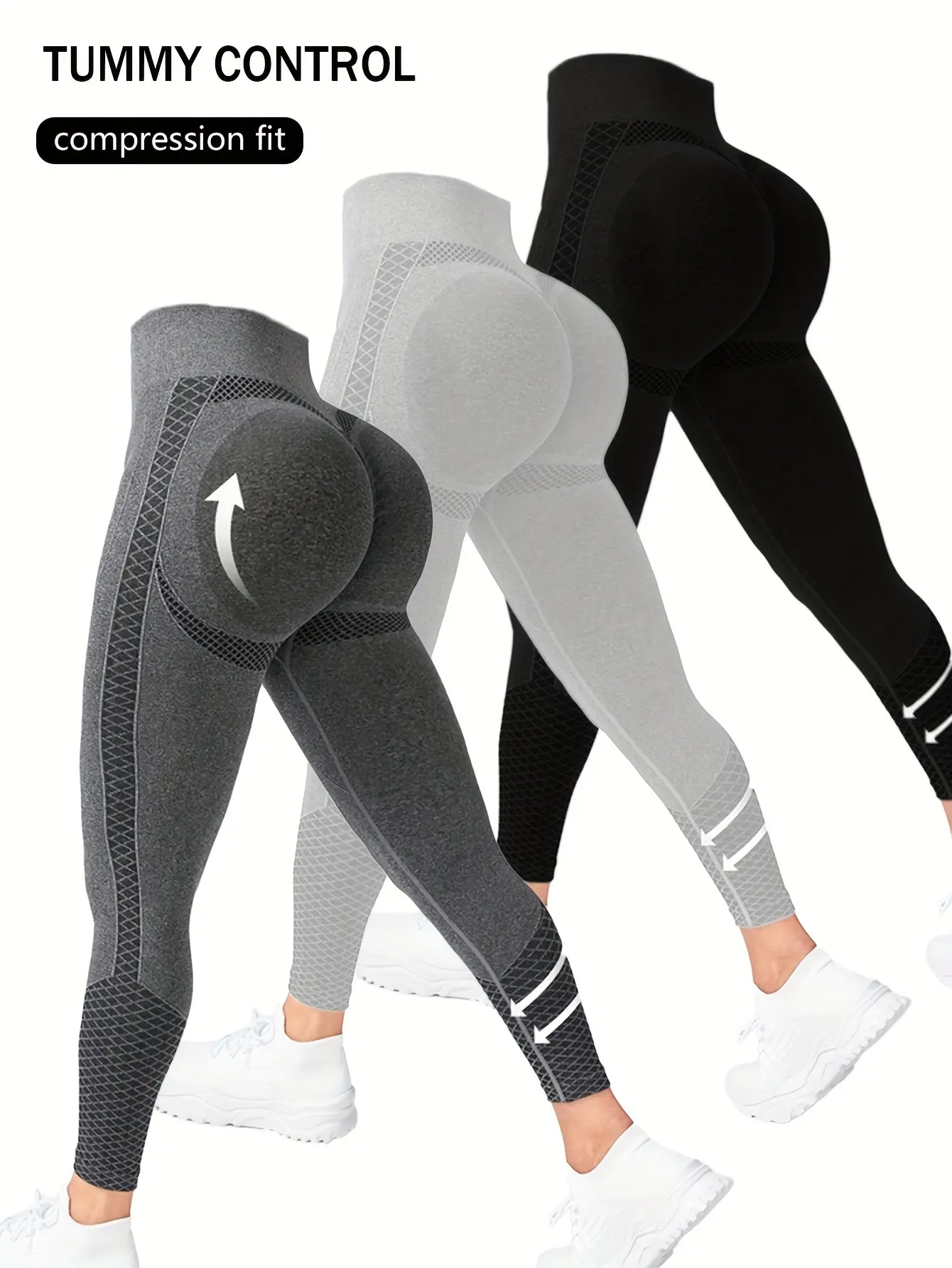 3-Pack High Waist Sports Leggings Set, Compression Yoga Pants With Tummy Control, Activewear For Women, & Stylish Wide Waistband