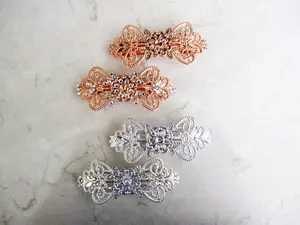 Antique silver or rose gold crystal hair clip clamp barrette bridal barrette clip