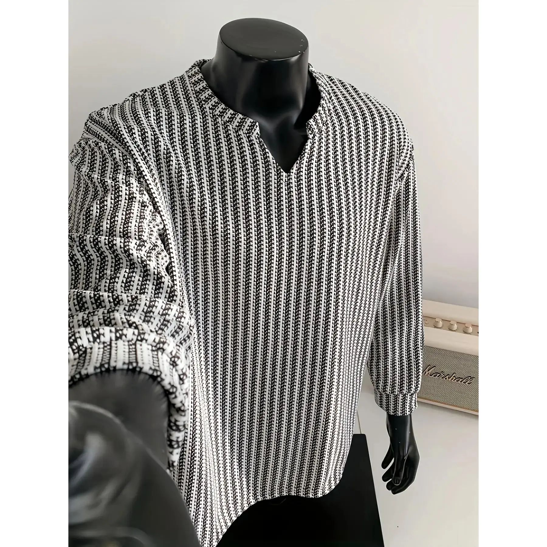 Bmuvlss Men's Elegant V-Neck Striped Blazer Jacket - Black & White ...