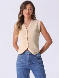 INSPIRE CHIC Sweater Vest Women's V Neck Cropped Sleeveless Button Up Cardigan Business Casual Knitted Tank Tops