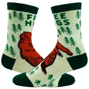 Men's Free Hugs Socks Funny Bear Woods Camping Outdoors Novelty Footwear Funny Graphic Socks Comfortable Fitted Spandex Cotton