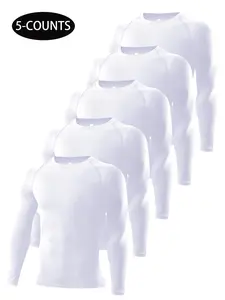 Men's Solid Long Sleeve Sports Tee, Breathable Quick Drying Compression T-shirt, Men's Sportswear for Gym Workout Running, Athletic Compression Shirts