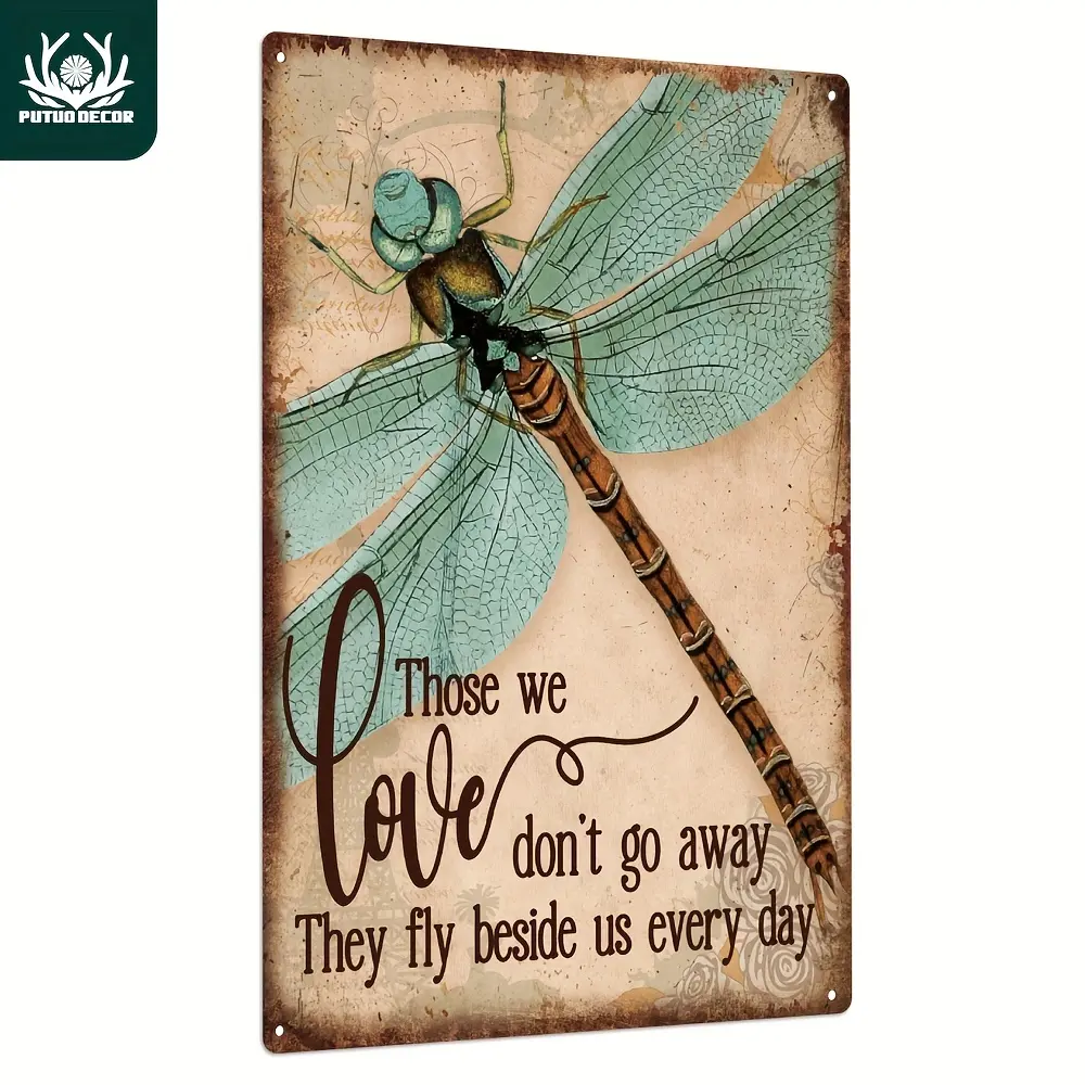 1pc Putuo Decor Vintage Dragonfly Metal Wall Art Sign - "Those We Love Don't Go Away" Memorial Plaque, Metal Home Signs, Sympathy Gift for Home Remembrance Decor