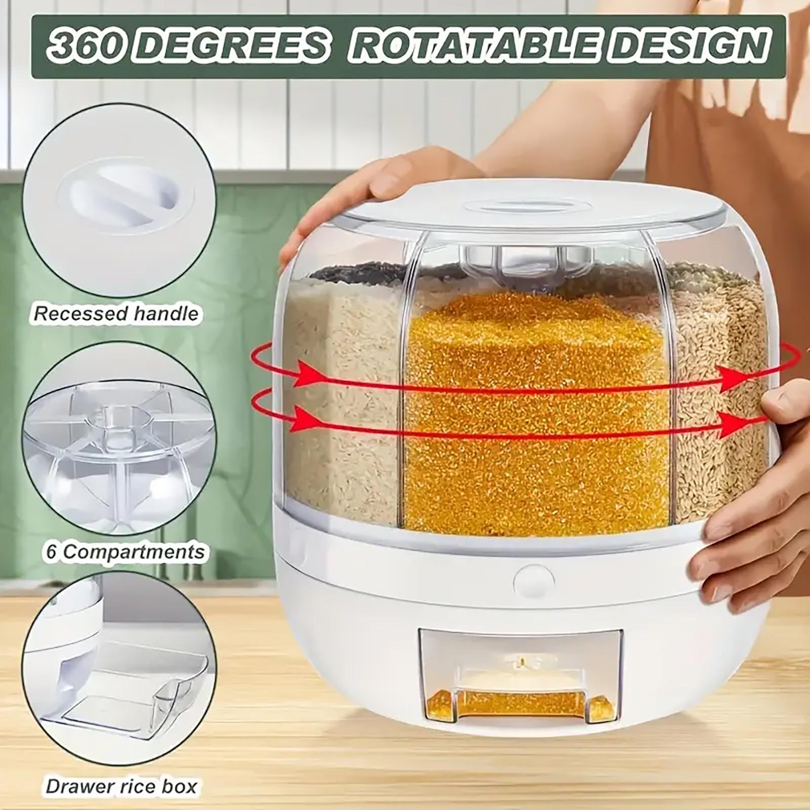 360 Degree Rotating Rice Dispenser Grain Dispenser Large Capacity Food Storage Container Multifunctional Organizer for Kitchen Rice Beans Small Grains and Pet Food StoragePerfect Mothers Day Gift