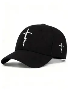 Random Color Baseball Cap for Men with Cross Geometric Embroidery, Casual Baseball Hat for Travel & Outdoor, Unisex Faith Cap for Truck Drivers