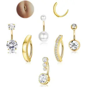 LOLIAS Silver/Gold Plated Belly Button Rings Surgical Stainless Steel Belly Rings CZ Clicker Belly Button Piercings for Women Navel Piercings Pack,Silver/Gold