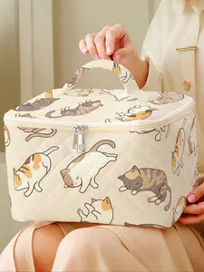 Cute Cat Pattern Makeup Bag, Large Capacity Travel Toiletry Bag, Portable Travel Makeup Bag, Zipper Makeup Organizer Pouch, Versatile Storage Bag