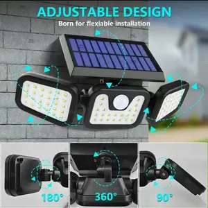 2 Pack LED Motion Sensor Solar Lights Outdoor IP65 Waterproof 3-Head Security Lights 2500-Lumen Floodlights Spotlights 270° Wide-Angle Lighting for Patios Garages and Gardens