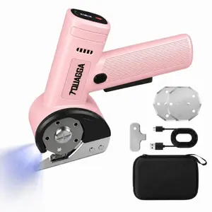 Cardboard Cutter, Electric Scissors, Rechargeable Lightweight Cutter with Safety Lock & LED Light, 2 Blades for Paper,Fabric,Carpet,Leather-Pink