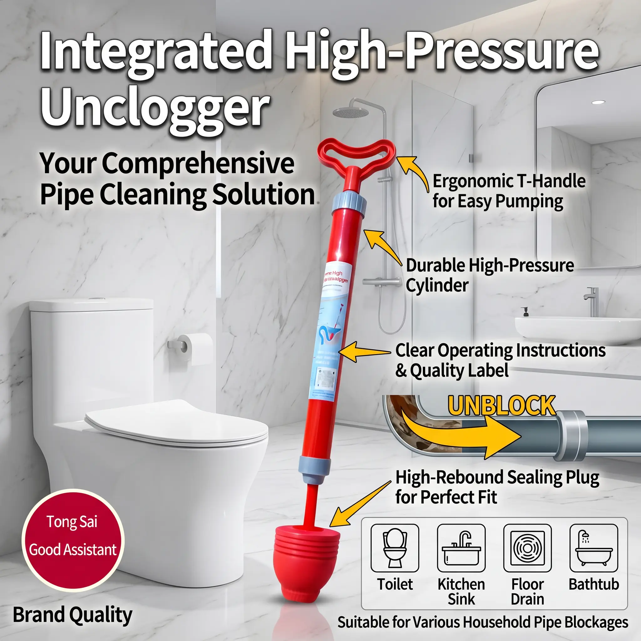 2026 Upgraded Pipe Clog Remover | 99% Success Rate for Toilet, Bathtub, Sink & Floor Drain Clogs