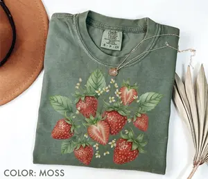 Vintage Strawberry Shirt Comfort Color, Retro Strawberry Plant Botanical Shirt, Cottagecore Berry Fruit Shirt, Nature Shirt, Gardener Gift