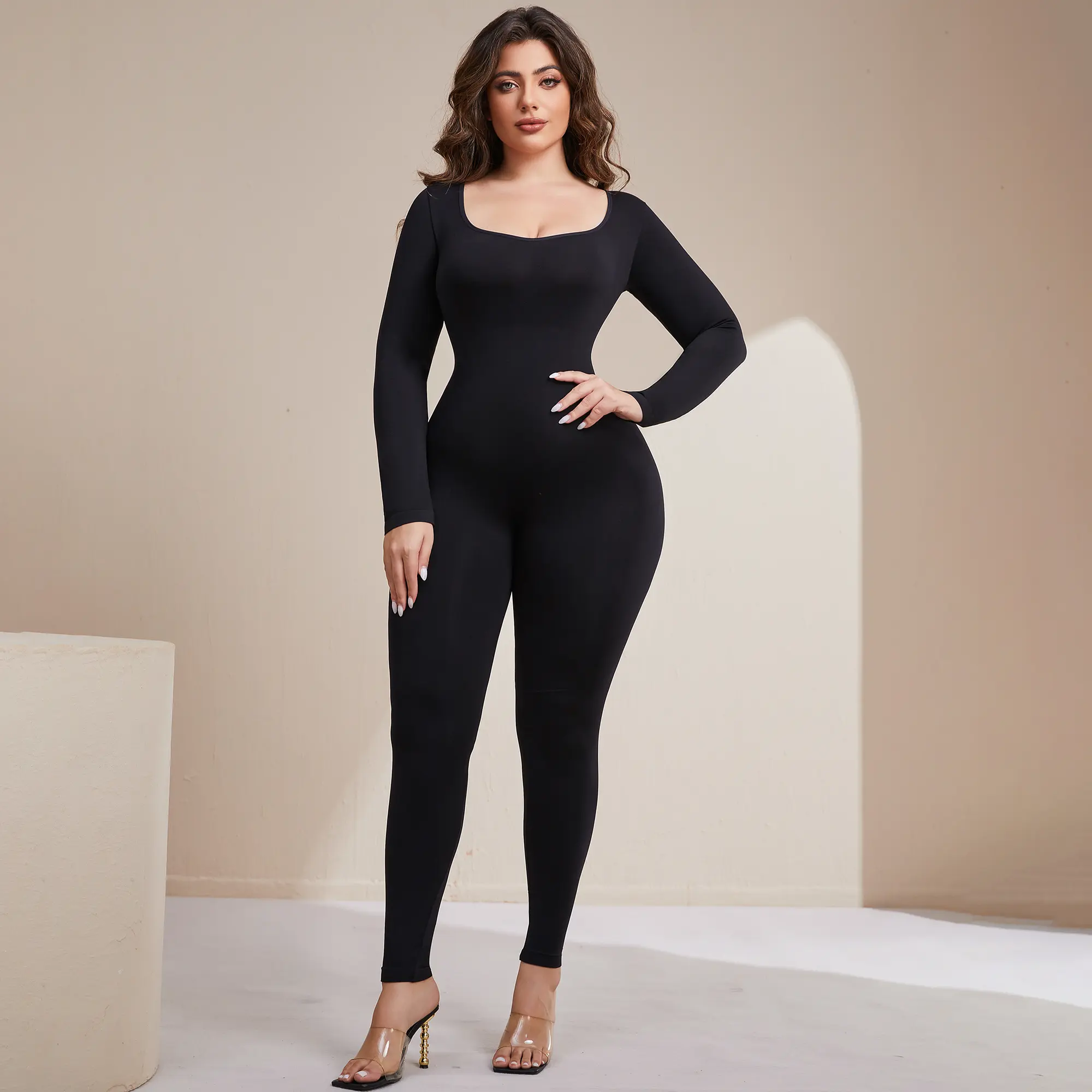 Suprenx Women's Seamless Smooth Shapewear Bodysuit - Thermal Long Sleeve Full Body Shaper with Tummy Control, Butt Lift, Casual, Chic, Minimalist Style, Fabric, Compression, Vest, Chunky, Basic, Everyday, Puffer, Coat, Street Style, Breathable, Birthday,
