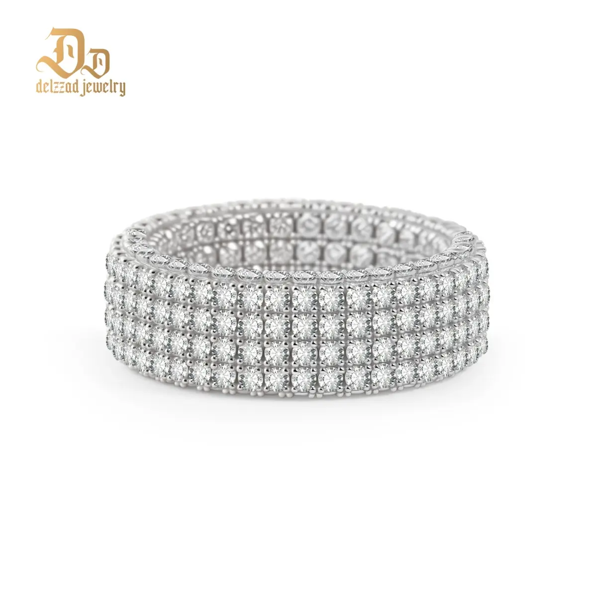 Delzzad Infinite Sparkle 4-Row Eternity Ring Dakota Engagement Ring Band Wedding Ring Synthetic Moissanite Ring Jewelry S925/Copper Band Perfect Birthday Engagement Wedding Anniversary Christmas Valentine's Day Gift Elegant Ring Elegant Casual Ring