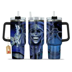 STORMMECH - Status Of God Solo Leveling 40oz Handle Tumbler Mug Insulated Stainless Steel Portable Beverage Flask, Vacuum Insulated Kitchenware Drinkware with Lid, Large Iced Coffee Mug, Anime Manga Fighter Otaku Gift