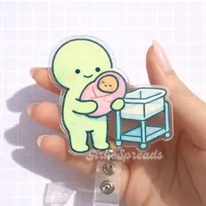 Green Alien Baby Nurse Badge Reel – NICU L&D Acrylic ID Holder Retractable Clip