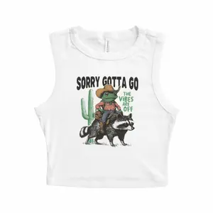 Cowboy Frog Riding Raccoon Tank Top, Funny Weird Western Graphic Crop Tank, Vintage Y2K Micro Ribbed Top, Sarcastic Animal Lover Gift