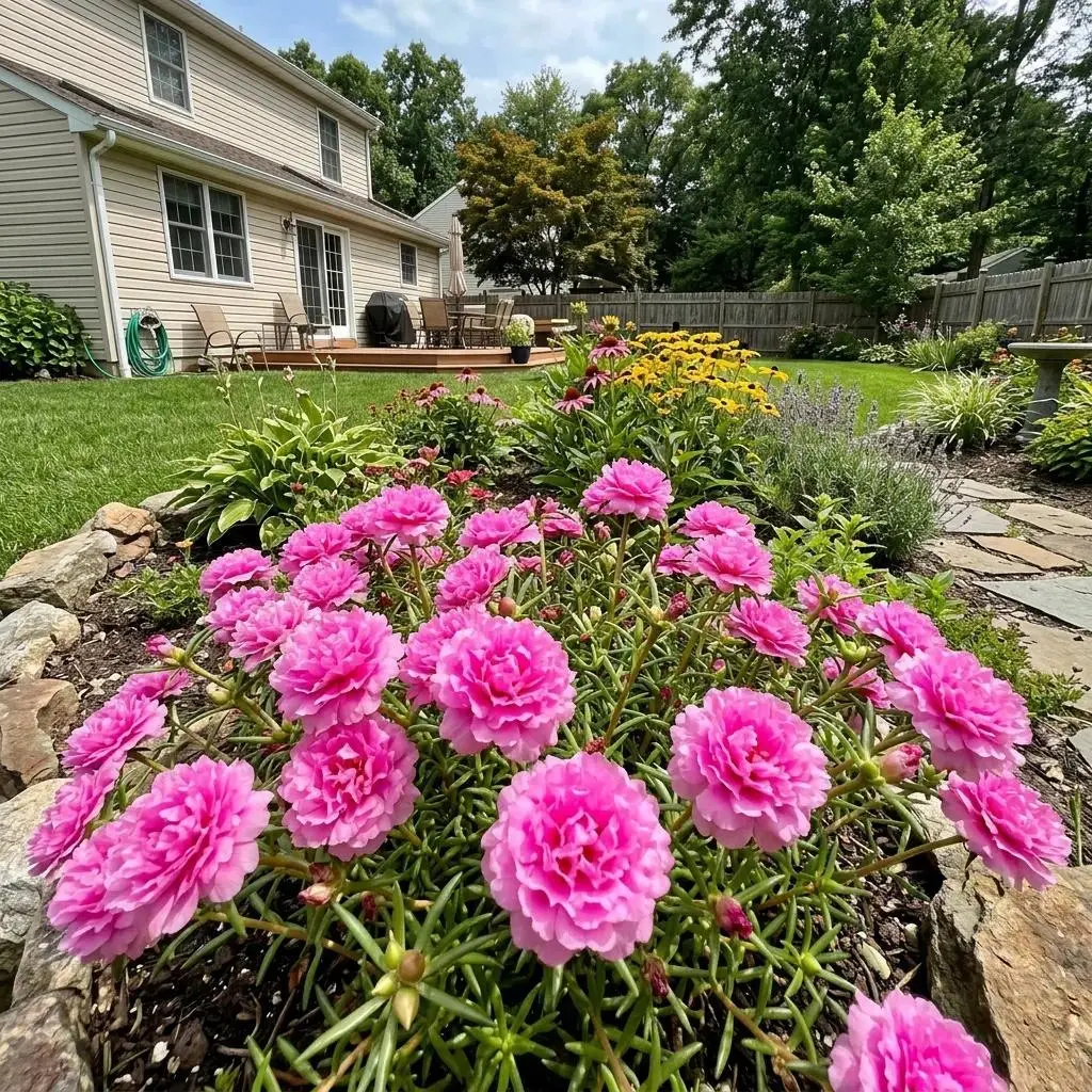 500 Pink Double Portulaca Seeds - Heat Tolerant Succulent Blooms for Vivid Driveway Edging and Porch Planters
