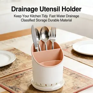 New Cutlery Drainer with Removable Base, 3 Divided Sections Utensil Organizer for Kitchen Counter, Silverware Caddy for Spoons, Forks and Knives, Home Kitchen Storage Accessories