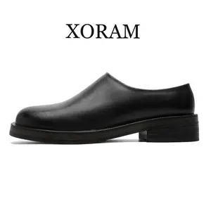 Men's Casual Leather Mules Footwear - Thick-Soled Slip-On Commuter Height-Increasing Outdoor Clogs, Style 94643-2, Summer-Ready