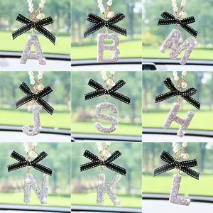Fashion Butterfly Knot Letter Car Ornament, Creative English Word Rearview Mirror Hanging Decoration, Elegant Car Interior Accessory, Car Trinkets, Boujee Car Accessories