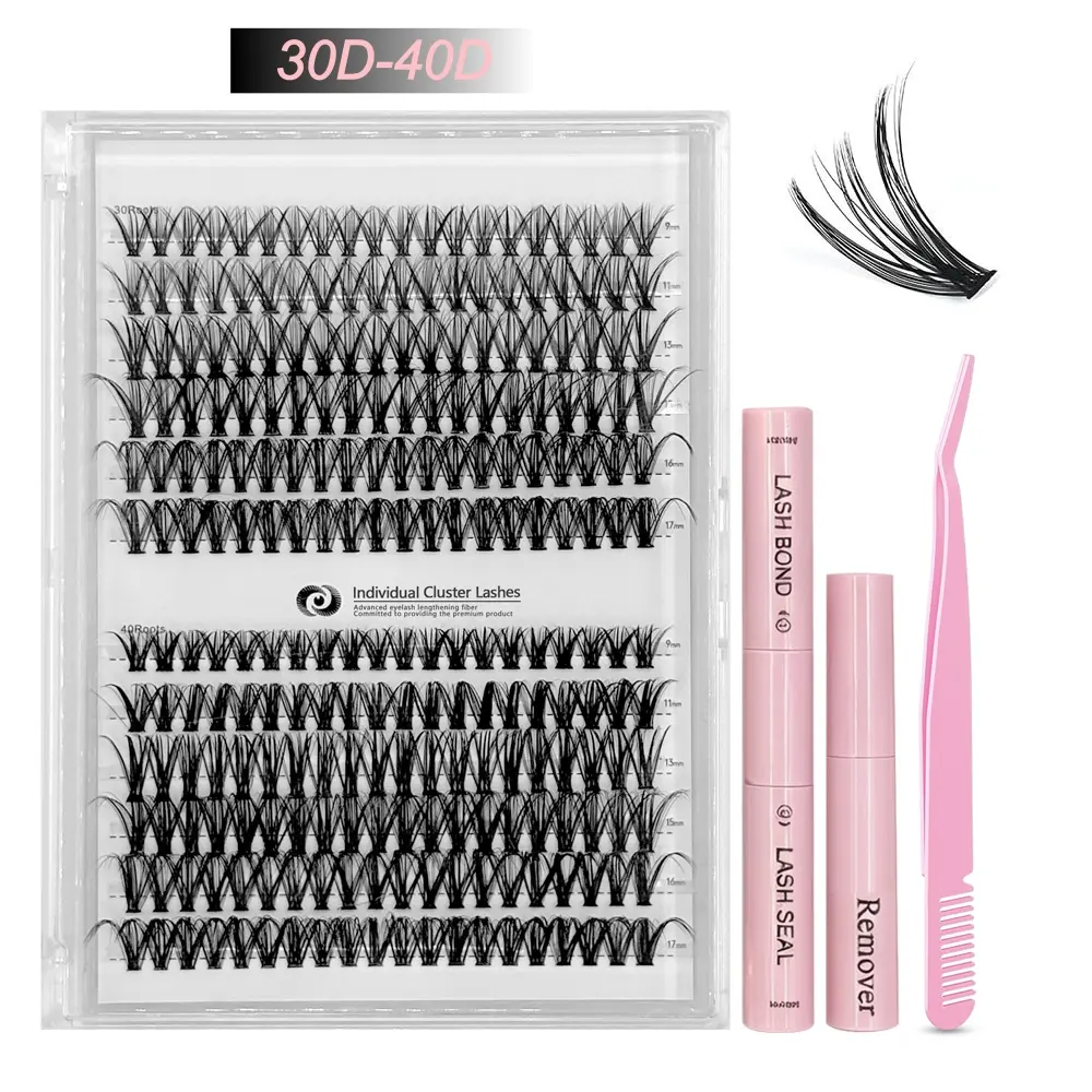 Lash Clusters Kit 30D/40D Natural Individual Lashes Wispy Eyelash Extensions DIY Lash Extension Kit Lash Bond and Seal Waterproof, Lash Applicator, Thick False Eyelashes Kit