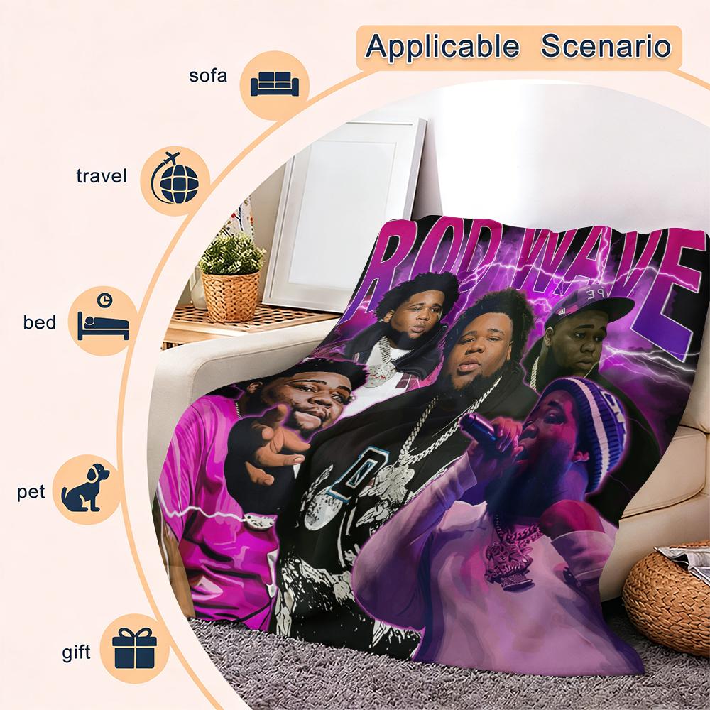 Rod Wave 90s Retro Graphic flannel Blanket | Cozy Hip Hop Throw Blanket for Rod Wave Stans Rod Wave Fans NEED This! Vintage Rap Style Cozy Blanket | Perfect for Concert Nights & Naps Cool Rap Throw Blanket for Teens, Adults & Hip Hop Fans