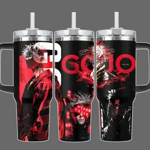 Satoru Gojo Jujutsu Kaisen Stainless Steel Insulated Travel Tumbler With Handle 20oz 40oz Limitless Red Aura Anime Wrap Design