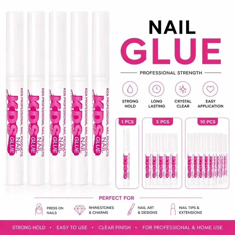 Professional Nail Glue | Strong Hold Clear Nail Adhesive for Press On Nails, Rhinestones & Nail Art | Easy Precision Application - 0.07 oz