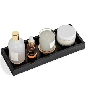 Bathroom Vanity Tray Black – 11.2”x4.3” Small Wood Sink Soap Holder, Rectangular Organizer for Kitchen Counter, Dresser Decor – Rustic & Minimalist