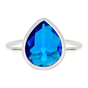 Artificial Swiss Blue Crystal Teardrop Ring / Size: 8