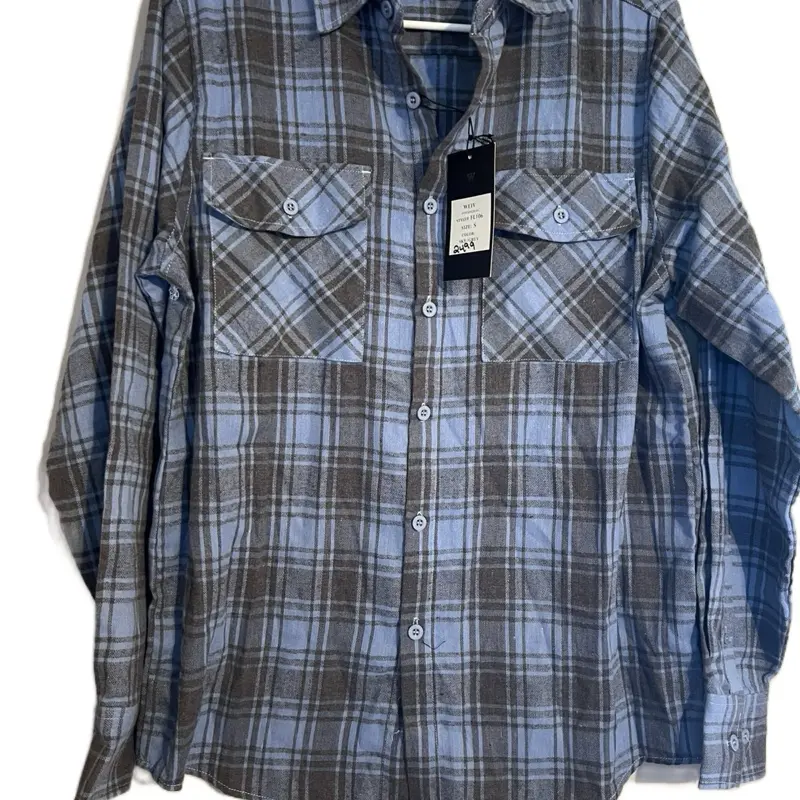 Weiv Unisex Flannel Shirt - Blue & Gray Plaid, Long Sleeve, Button Front, Two Chest Pockets, Casual Wear