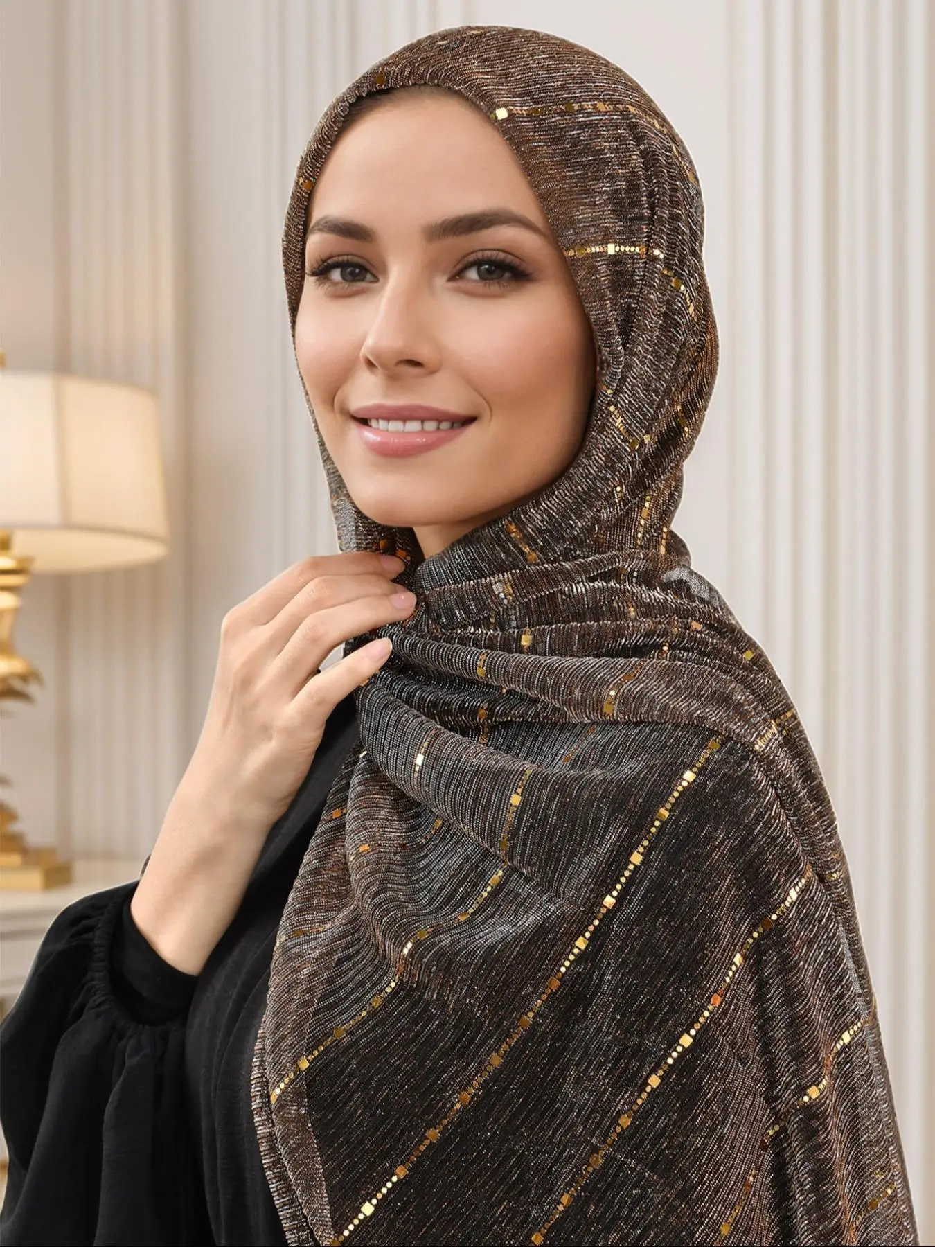 Women's Lightweight Plain Sequin Scarf, Decorative Headscarf, Daily Sun Protection Shawl, Modesty Ideal Valentine's Day Gift