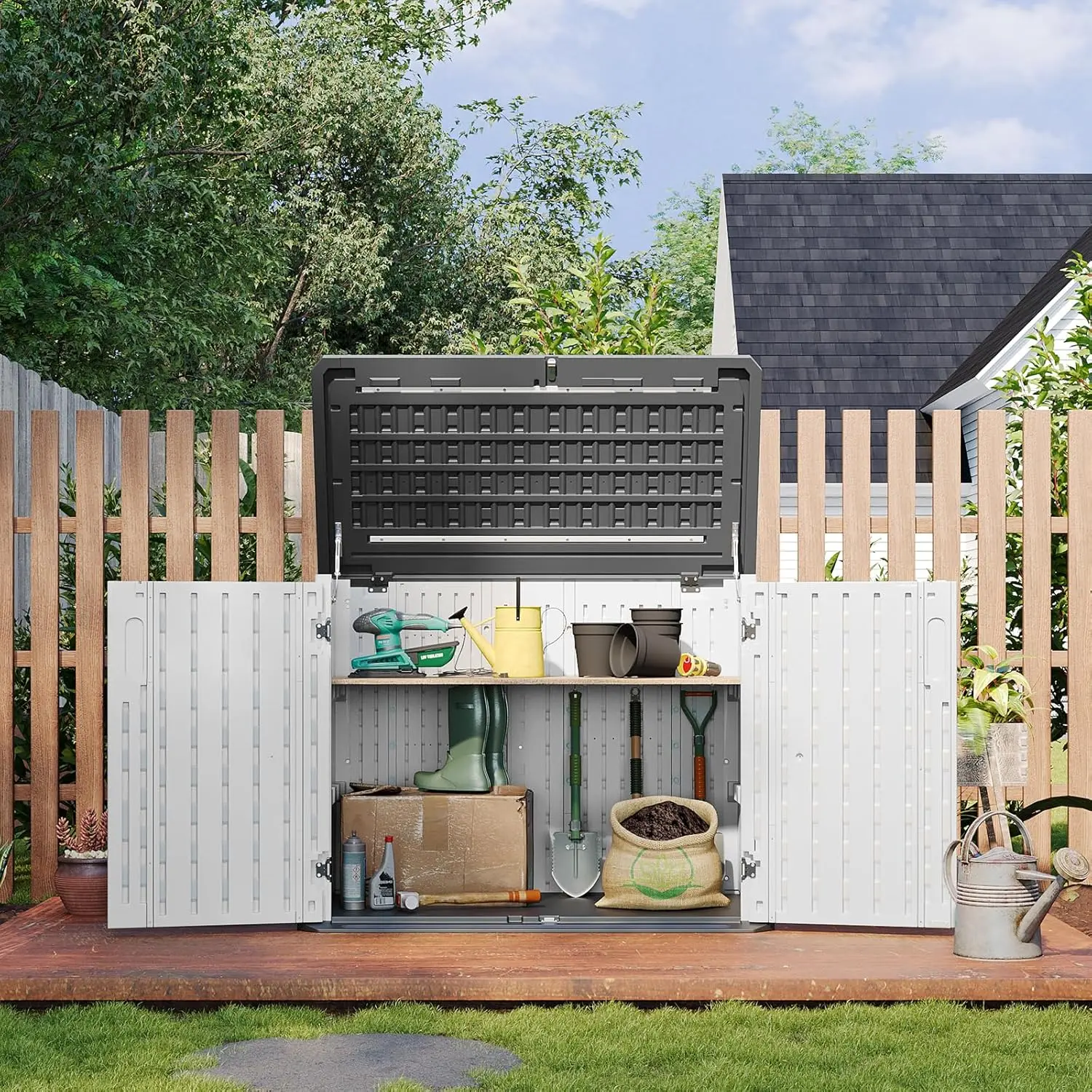 Aoxun 35 Cu.Ft Resin Waterproof Horizontal Outdoor Storage Cabinet