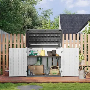 Aoxun Outdoor Storage Cabinet 35 Cu.Ft Outdoor Trash Can Storage Shed Waterproof Horizontal Storage Shed Outdoor Storage for Garbage Bin, Generator, and Lawn Mower (White)