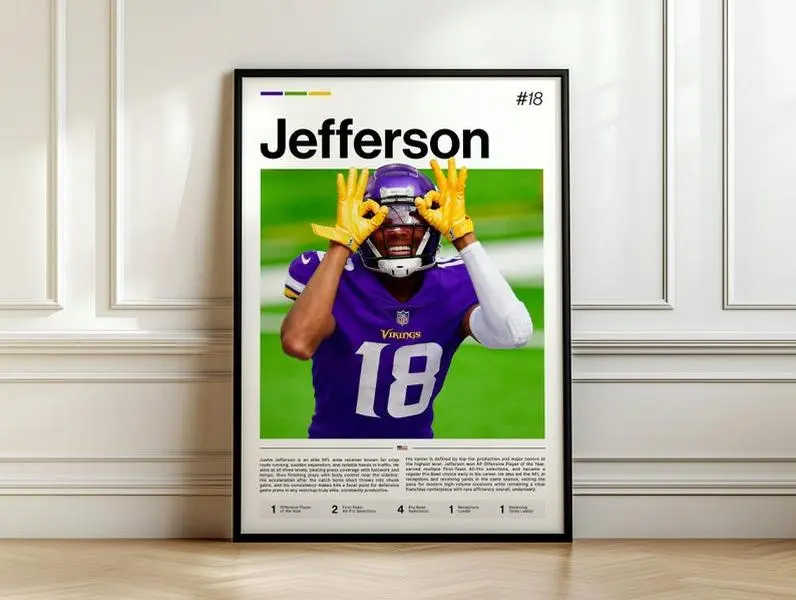 Justin Jefferson Poster, NFL Football Print, Sports Artwork, Vikings Star
