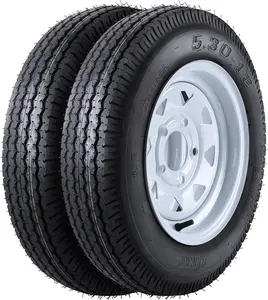 2 Pack 5.30-12 5.30x12 530-12 5.30-12 Trailer Tires with 12'' Rims, 5 Lug on 4.5'', Load Range C, 6PR for travel/camper/landscape/Cargo/Utility/Boat/Horse/Farm/Lawn