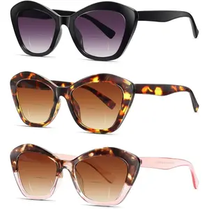 3 Pack Bifocal Reading Sunglasses for Women Fashion Cateye Sun Readers Outdoor Reading Glasses UV400 +2.50 Protection