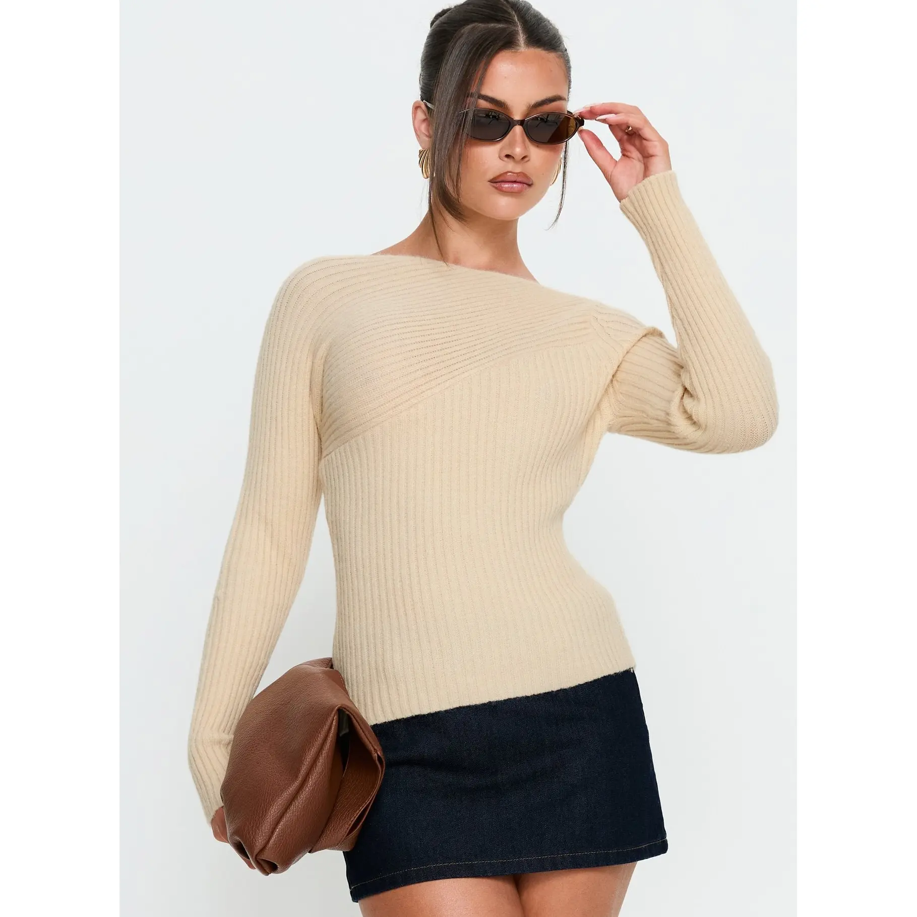 Cassye Long Sleeve Ribbed Top Cream