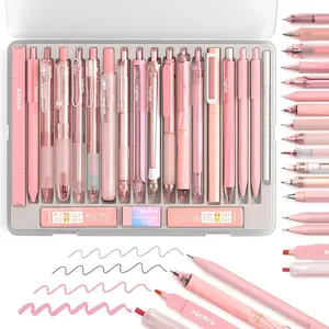 Gel Pens Set 22 Pack 0.5mm Fine Point Smooth Writing Pen with Highlighter & Mechanical Pencil - Quick Dry Black Ink