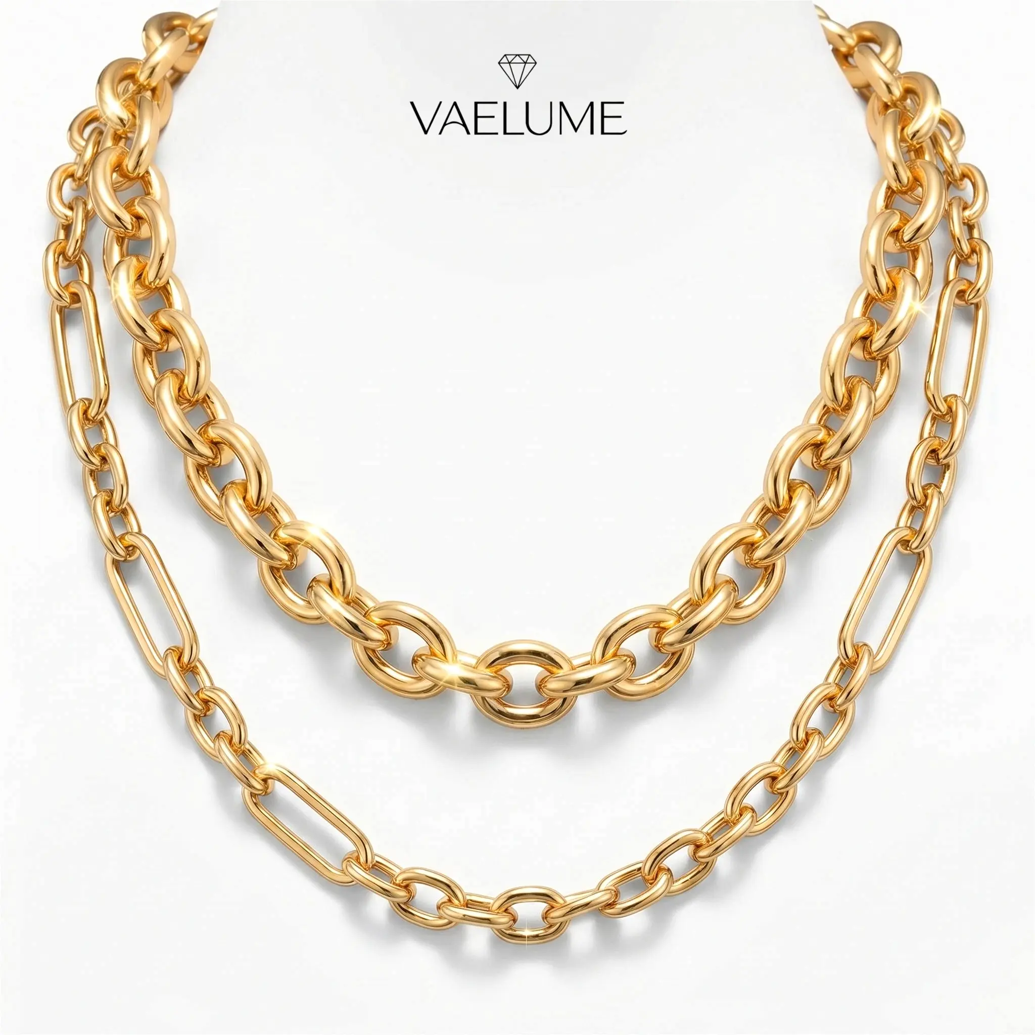 VAELUME Original 18K Gold Plated Layered Necklace Set, 2pcs Paperclip & Cuban Link Chain, Trendy Stackable Choker for Daily Wear, Anniversaries,Birthday Gift for Women and Girls#N18851