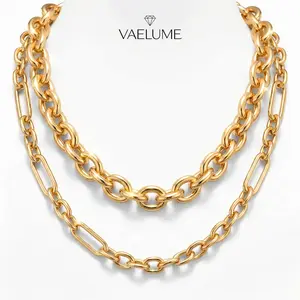 VAELUME Original 18K Gold Plated Layered Necklace Set, 2pcs Paperclip & Cuban Link Chain, Trendy Stackable Choker for Daily Wear, Anniversaries,Birthday Gift for Women and Girls#N18851