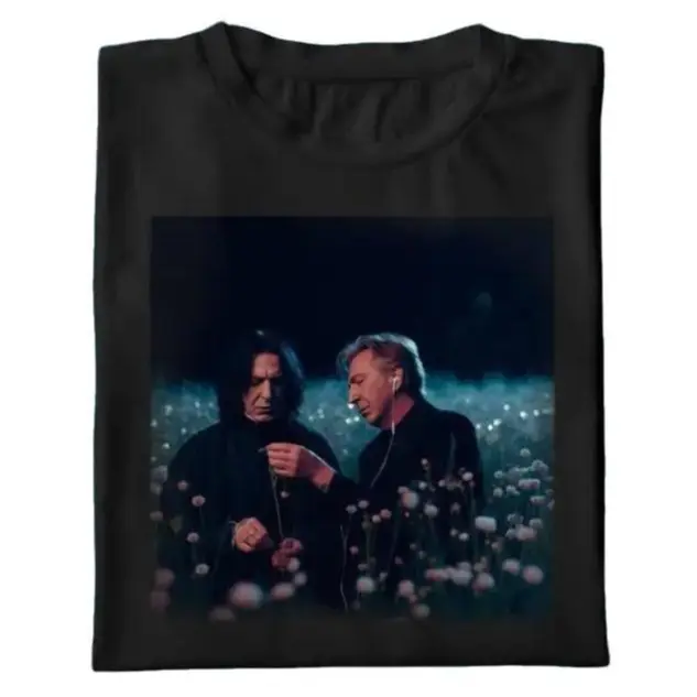 "Snape and Alan Rickman in Flower Field Earbuds T-Shirt, Wizarding Fan Potter Tee, Retro Funny Potterhead Christmas Birthday Gift, Unisex Cotton Shirt, Casual Streetwear, Perfect Gift for Fans"