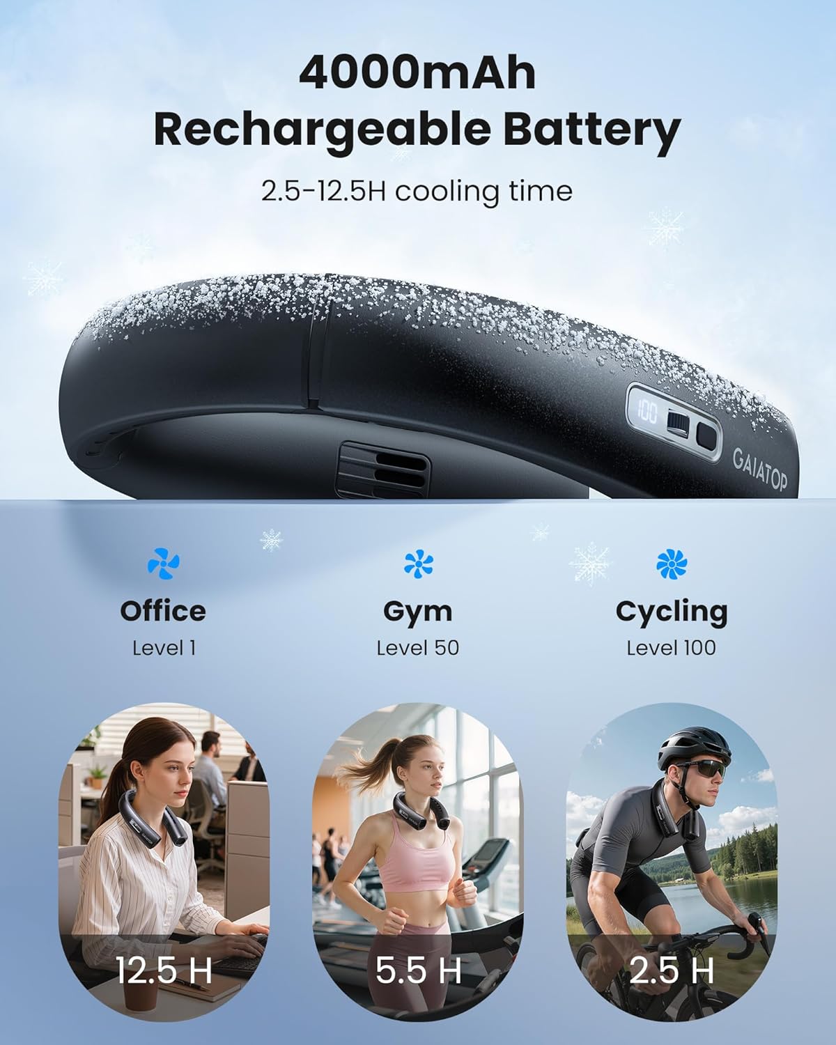 Gaiatop Portable Neck Fan, 40° Stretch Neck Cooler with 360° Surrounding Cooling, 1-100 Speed Scroll Switch Hands Free Personal Fans H1 Turbo Mode for Outdoor Travel Office Gym Gifts for Dad Mom Valentine's Day gift